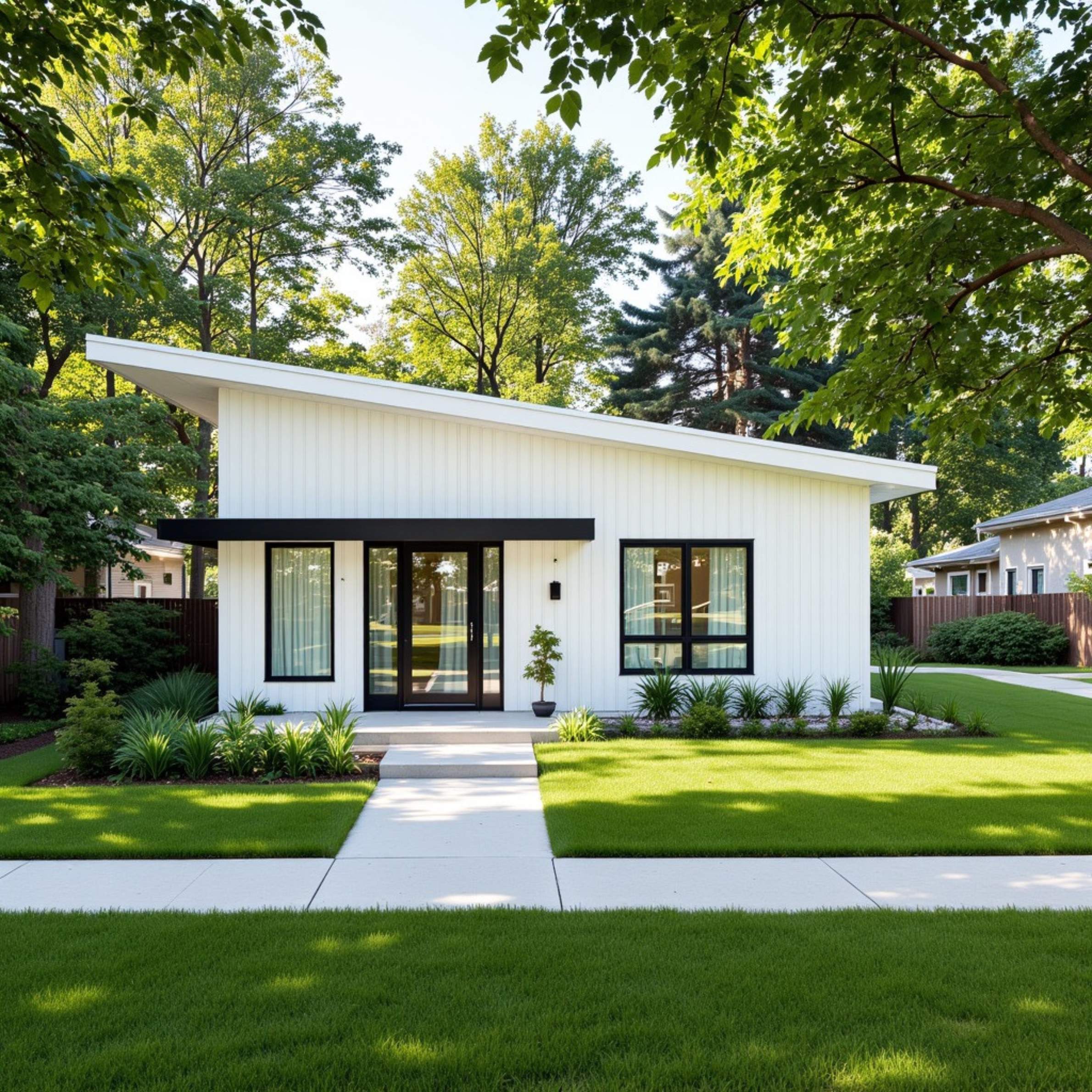 1000 sq ft detached ADU 3 bed 2 bath exterior (white vertical siding)
