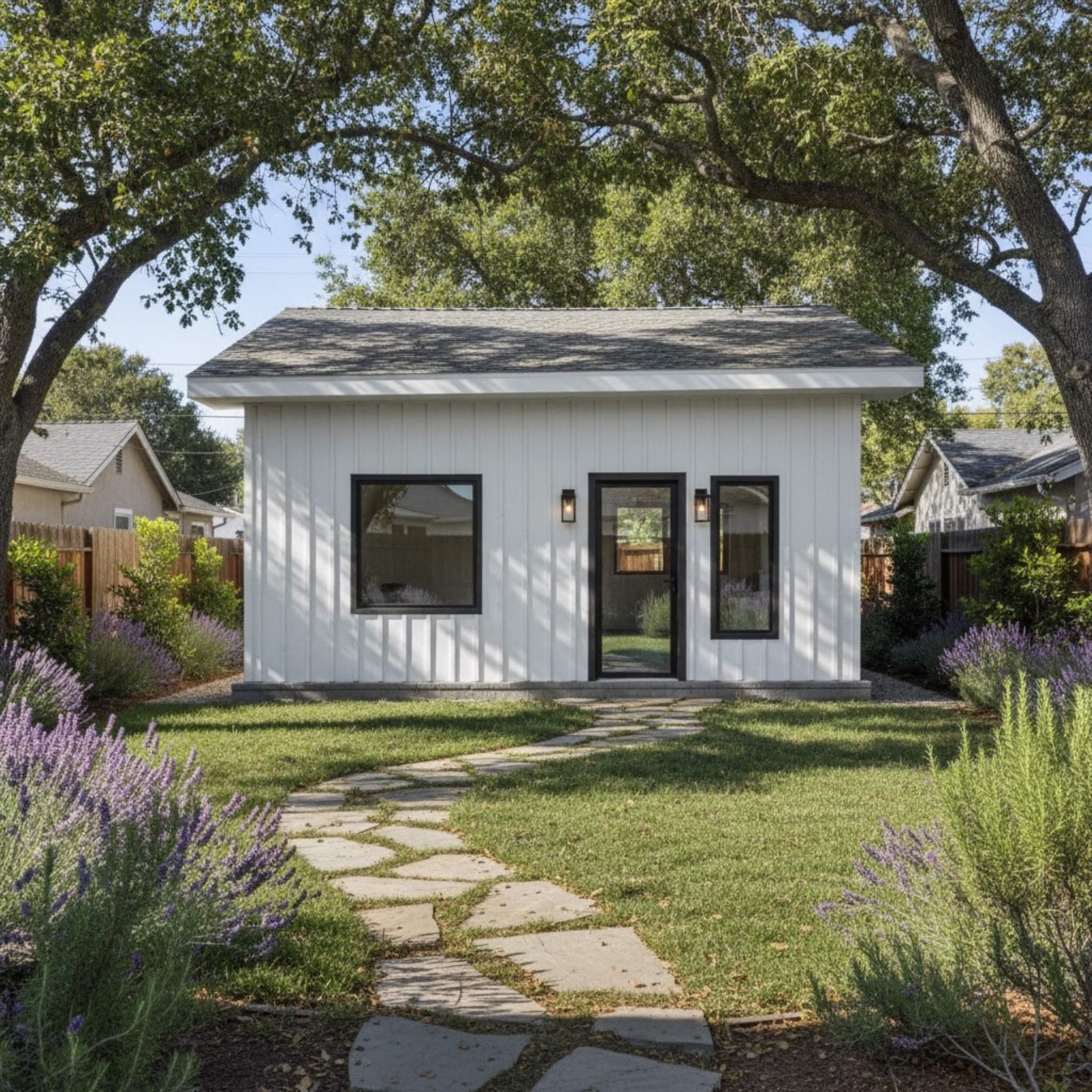 400 sq ft 2 bed 1 bath detached ADU exterior with pitch roof