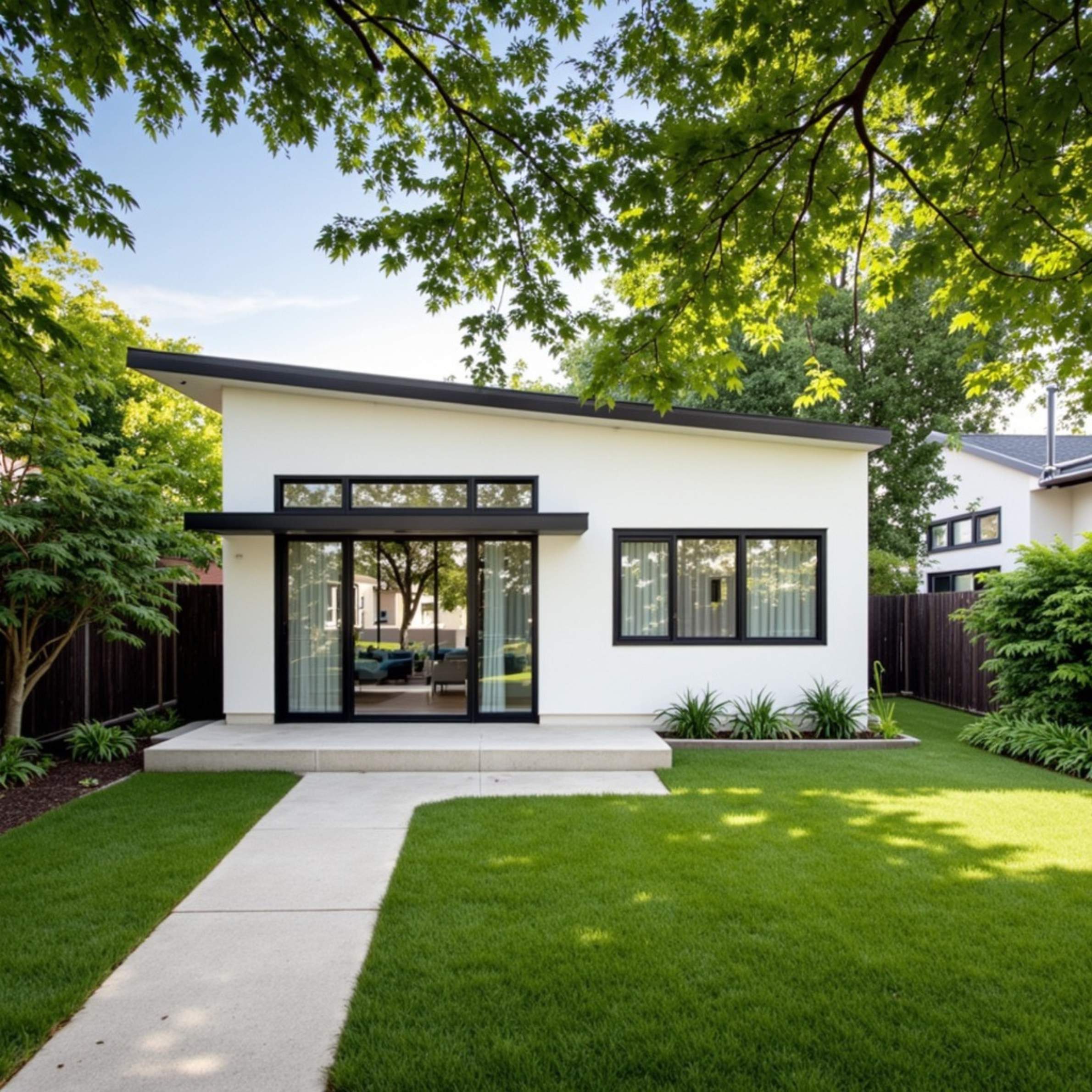 800 sq ft 2 bed 1 bath detached ADU (stucco exterior)