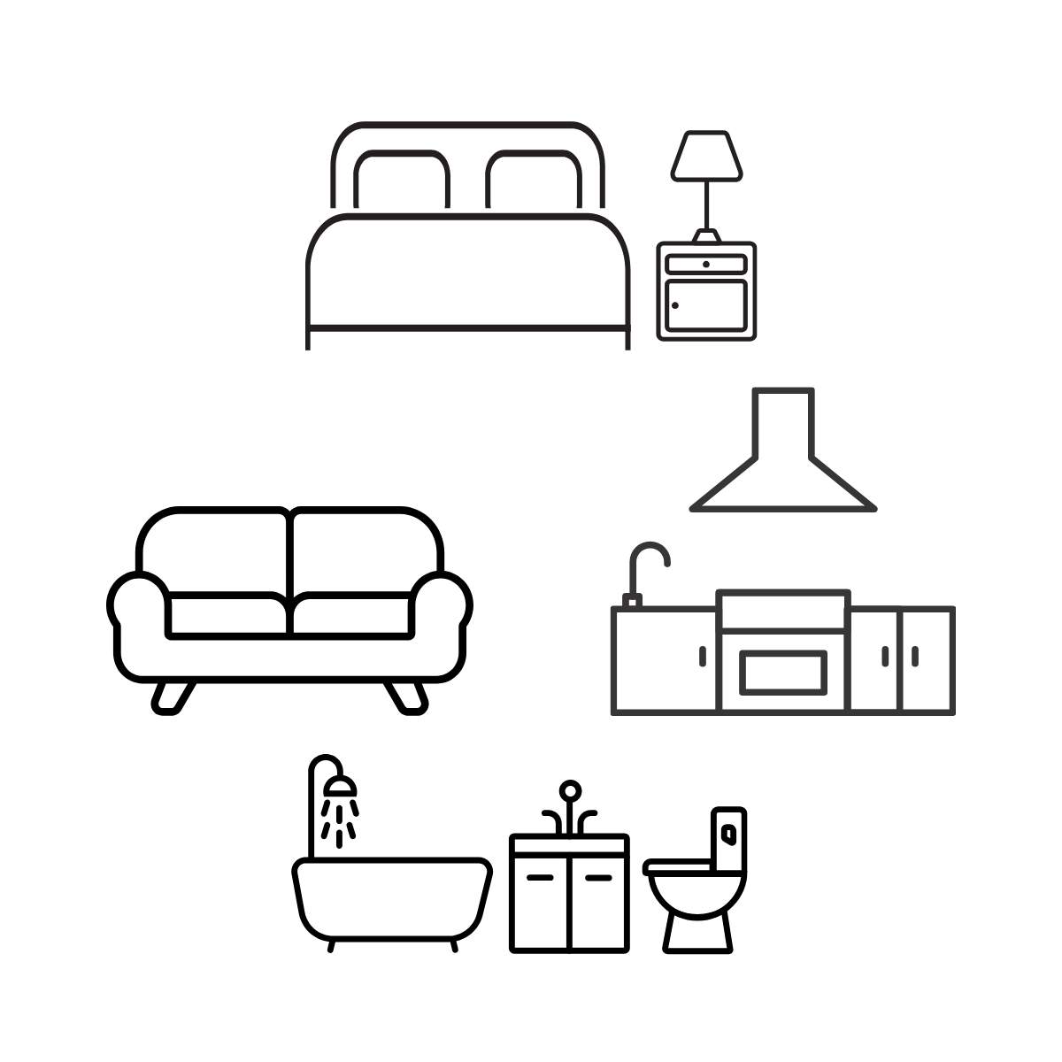 one bedroom one bathroom icons